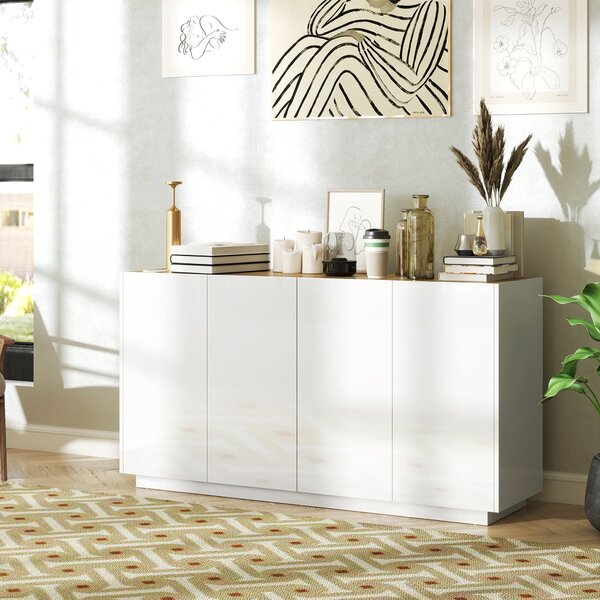 Credenza 2 Ante con Chiusura Ammortizzata 140x40x75 cm Bianco Lucido