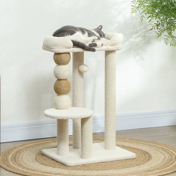 Albero Tiragraffi per Gatti con Lettino 48,5x40x76 cm in Peluche e Iuta Beige