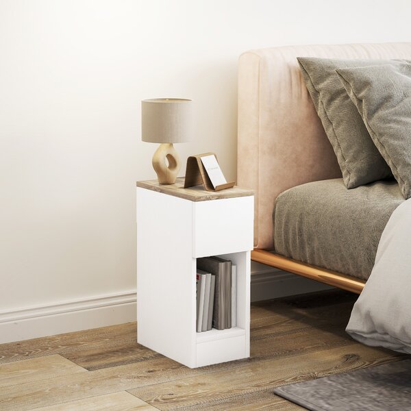 Comodino con Cassetto e Ripiano in Legno 20x30x50 cm Bianco