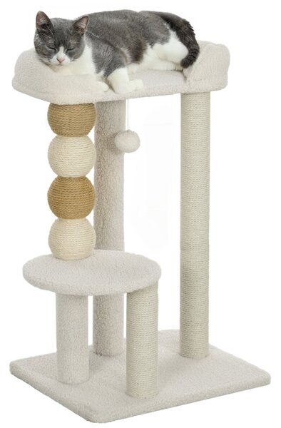 Albero Tiragraffi per Gatti con Lettino 48,5x40x76 cm in Peluche e Iuta Beige