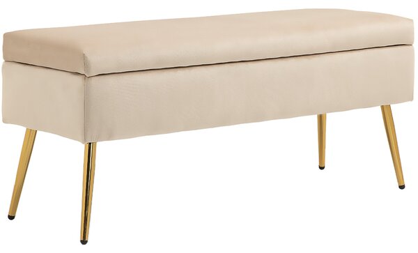 Panca Fondo Letto Imbottita da 30,5L 102x35x43 cm in Tessuto Effetto Velluto Beige