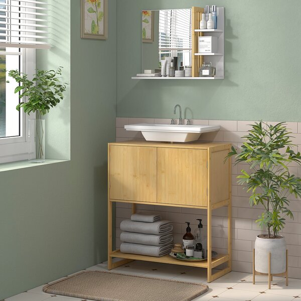 Mobile Sottolavabo da Bagno con Armadietto 2 Ante con Intaglio a U e Ripiano Aperto 70x33x79,5cm Colore Legno