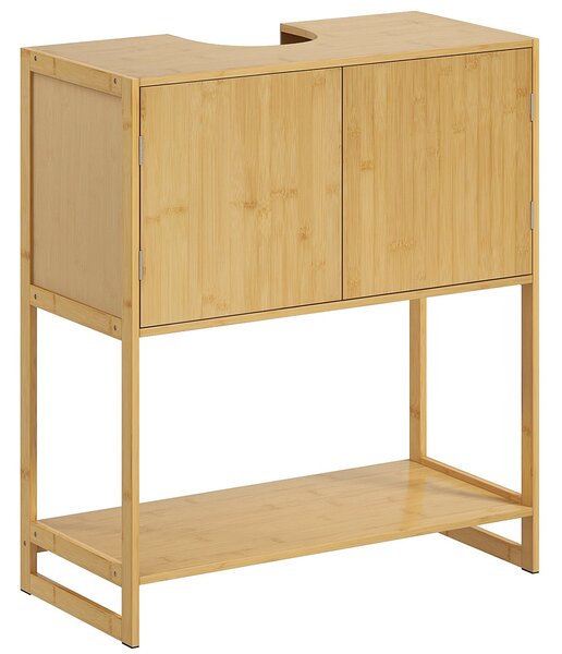 Mobile Sottolavabo da Bagno con Armadietto 2 Ante con Intaglio a U e Ripiano Aperto 70x33x79,5cm Colore Legno