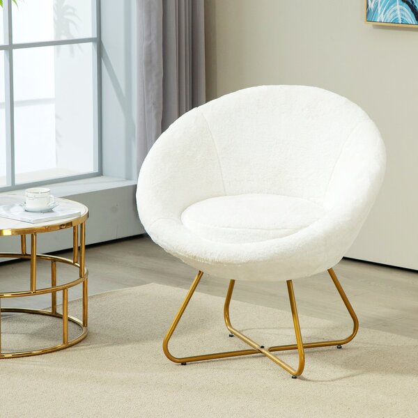 Poltrona Moderna da Camera in Finta Pelliccia con Gambe in Metallo 75x66x79 cm Bianco