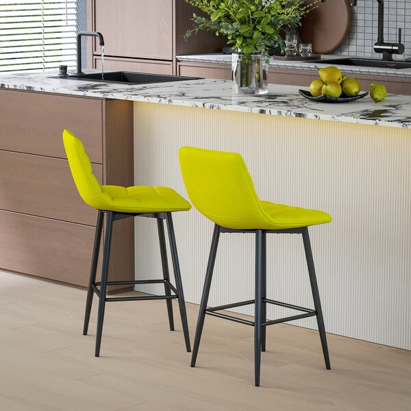 Set 2 Sgabelli da Cucina Stile Nordico 45x47x84 cm in Tessuto Effetto Velluto Giallo