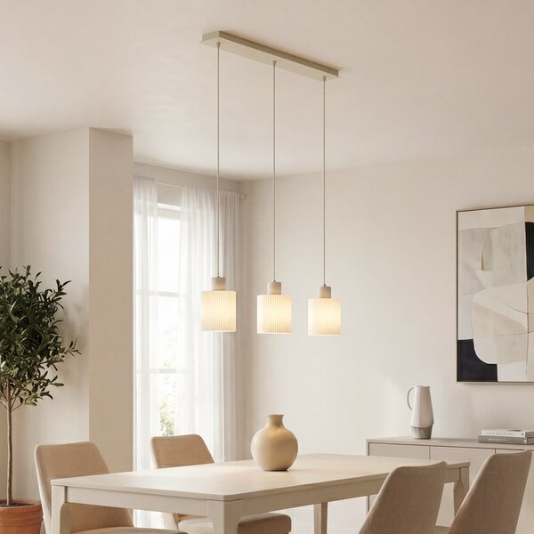 Lampada a sospensione scandinava beige con vetro bianco 3 luci - Wisp