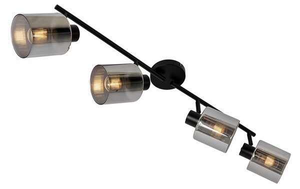 Faretto da soffitto nero con vetro fumé 4 luci orientabili - Laura