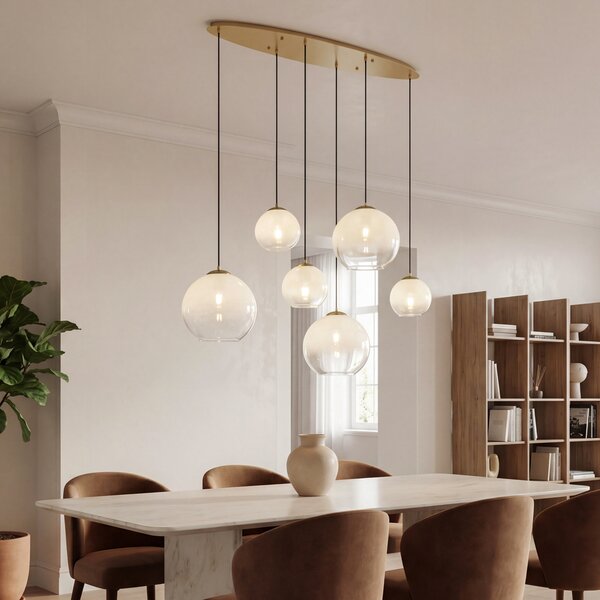 Lampada a sospensione Hotel Chic ottone con vetro bianco rettangolare 6 luci - Misty