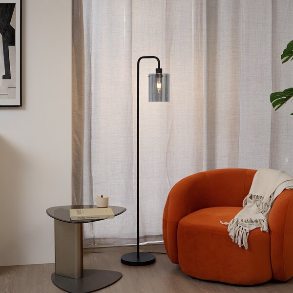 Lampada da terra di design nera con vetro fumé - Domo