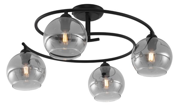 Plafoniera moderna nera con vetro fumé 4 luci - Alanis