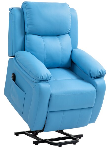 Poltrona Alzapersona Reclinabile con Poggiapiedi e Telecomando 76x90x105 cm Azzurro