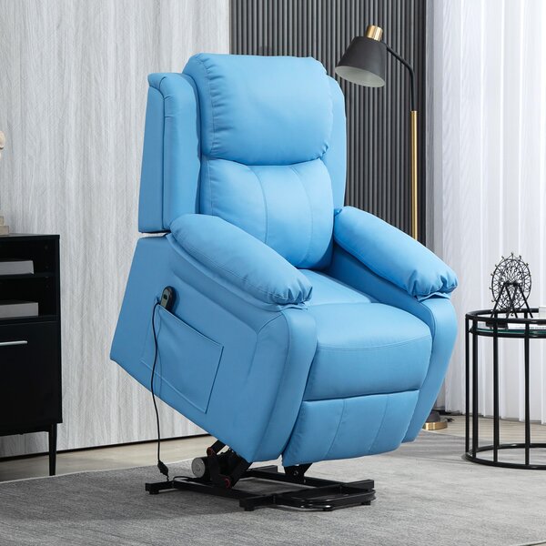 Poltrona Alzapersona Reclinabile con Poggiapiedi e Telecomando 76x90x105 cm Azzurro