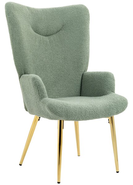 Poltrona Moderna con Schienale Alto 73x68x111 cm in Tessuto Effetto Sherpa Verde e Oro