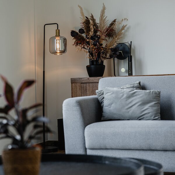 Lampada da terra di design nera con vetro oro e fumé - Zuzanna