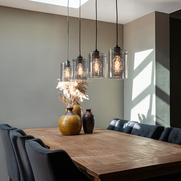 Lampada a sospensione di design nera con vetro fumé 4 luci - Dome