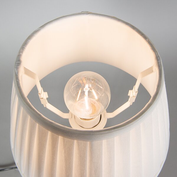 Lampada da tavolo retrò in ottone con paralume plissé bianco 25 cm - Kaso