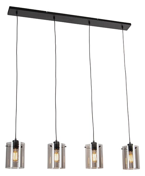 Lampada a sospensione di design nera con vetro fumé 4 luci - Dome