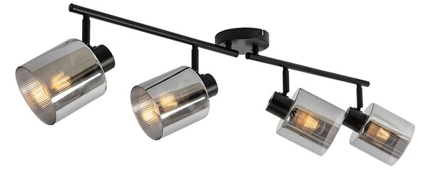 Faretto da soffitto nero con vetro fumé 4 luci orientabili - Laura