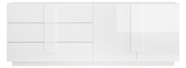 Madia Design Moderno 2 Ante 3 Cassetti Jupiter 241x44x90 cm Bianco laccato lucido