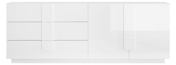 Madia Design Moderno 2 Ante 3 Cassetti Jupiter 241x44x90 cm Bianco laccato lucido