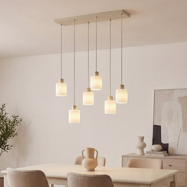 Lampada a sospensione scandinava beige con vetro bianco 6 luci - Wisp