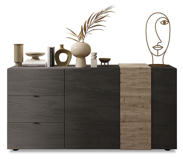 Madia Design Moderno 2 Ante 3 Cassetti Venus 181x44x84 cm Titanio E Rovere Cadiz