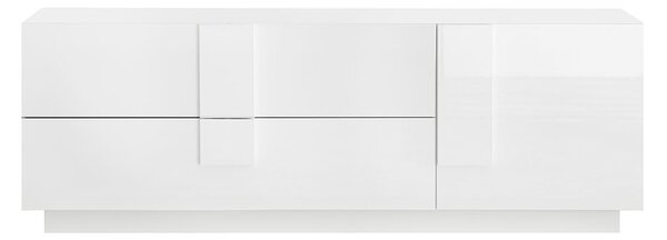 Mobile TV Moderno 1 Anta 2 Cassetti Jupiter 182x44x63 cm Bianco laccato lucido