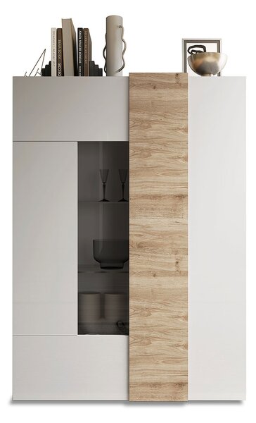 Vetrina Mobile Soggiorno Alto 2 Ante Senza Luci Venus 121x44x169 cm Bianco Lucido E Cadiz