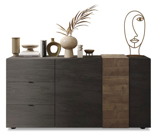 Madia Design Moderno 2 Ante 3 Cassetti Venus 181x44x84 cm Titanio E Noce Mercure