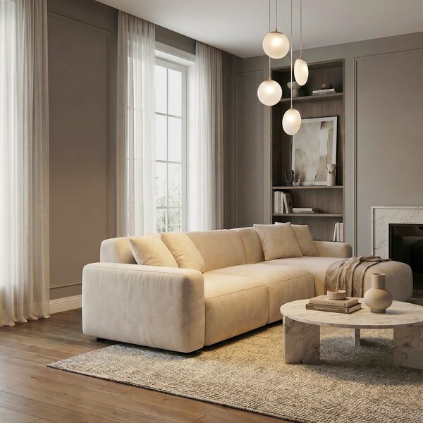 Lampada a sospensione Lucande, Lunelle, dimmerabile, Bianco, Soggiorno, Vetro, Moderno