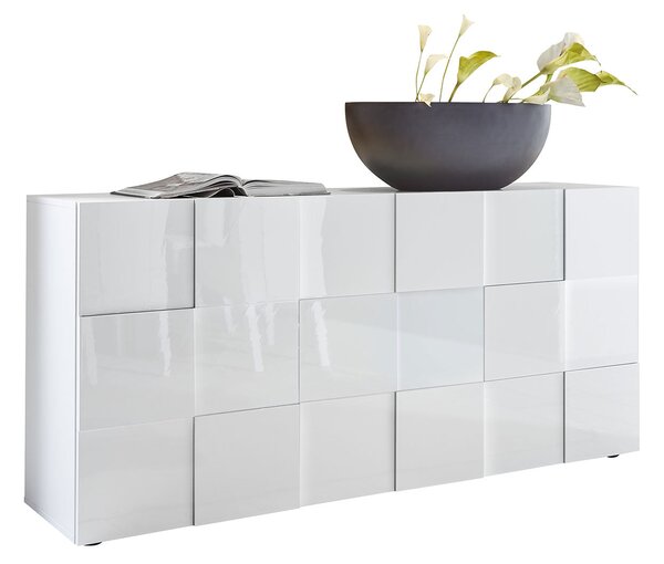 Madia Moderna 3 Ante Design a Scacchi Modello Dama 181x42x84 cm Bianco Lucido