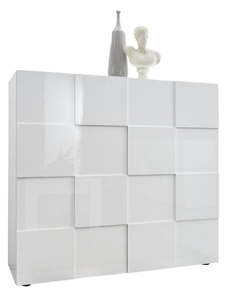 Madia Moderna 2 Ante Design a Scacchi Modello Dama 121x42x111 cm Bianco Lucido