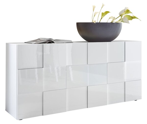 Madia Moderna 3 Ante Design a Scacchi Modello Dama 181x42x84 cm Bianco Lucido