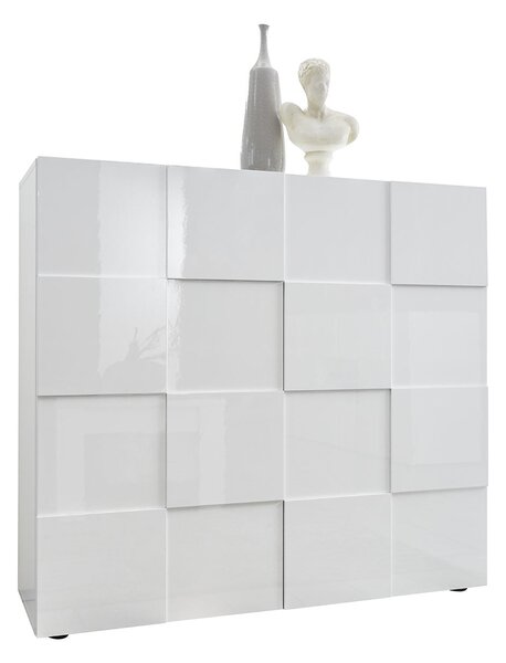 Madia Moderna 2 Ante Design a Scacchi Modello Dama 121x42x111 cm Bianco Lucido