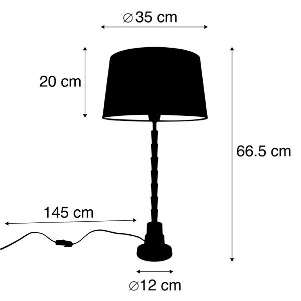 Lampada da tavolo Art Déco bronzo con paralume in cotone nero 35 cm - Pisos