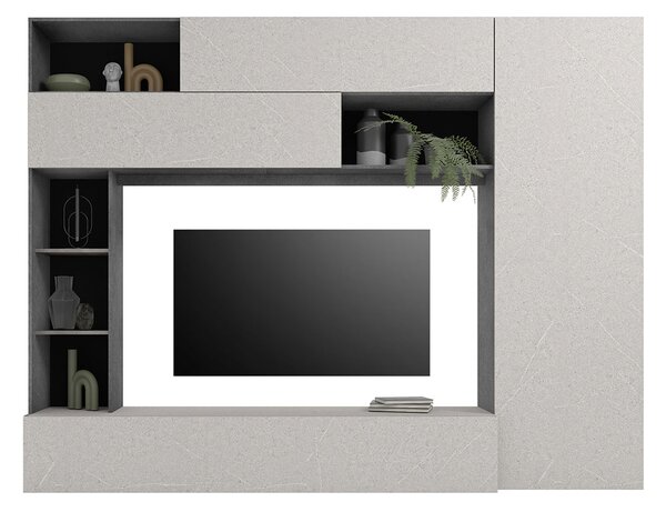 Parete Attrezzata Design Contemporaneo 277x40x210 cm Pratiko Ghisa e Pietra