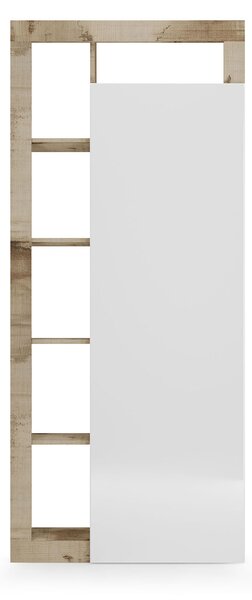 Armadio Guardaroba Ingresso con Ripiani a giorno e Specchio 90,5x30x210 cm Hamburg Bianco Lucido e Pero
