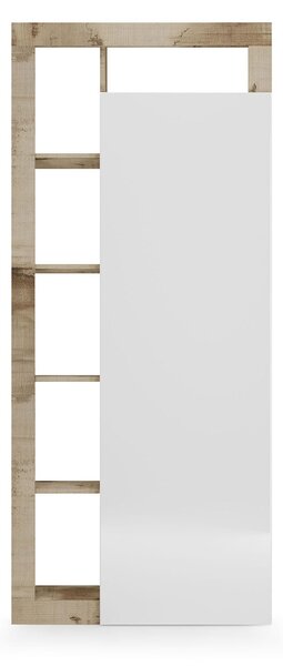 Armadio Guardaroba Ingresso con Ripiani a giorno e Specchio 90,5x30x210 cm Hamburg Bianco Lucido e Pero