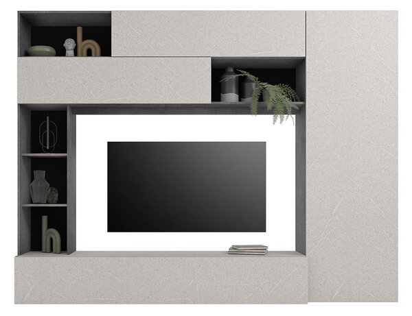 Parete Attrezzata Design Contemporaneo 277x40x210 cm Pratiko Ghisa e Pietra