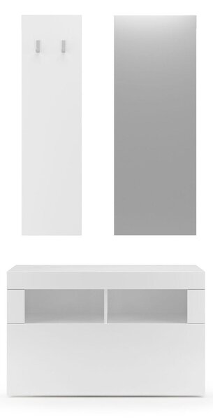 Set Ingresso Mobile 1 Anta a Ribalta Appendiabiti 91x36x165 cm e Specchio 50x110 cm Linea Basic Bianco Lucido