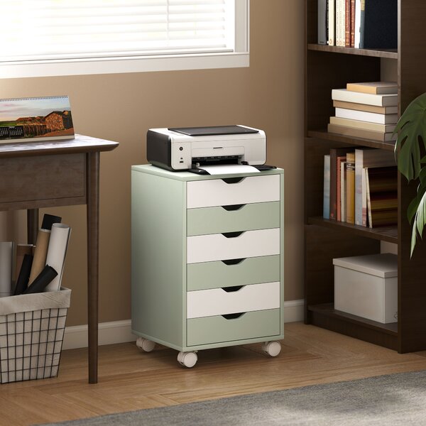 HOMCOM Cassettiera da Scrivania con 6 Cassetti, Ruote Guide e Scorrevoli Silenziose per Ufficio Casa, 40x35x63 cm, Verde | Aosom Italy