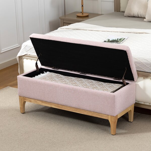 HOMCOM Cassapanca con coperchio rimovibile stile scandinavo, Panca contenitore in tessuto effetto lino, 110x39x45 cm, rosa | Aosom Italy