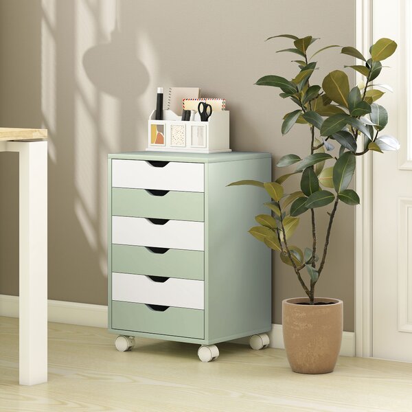 HOMCOM Cassettiera da Scrivania con 6 Cassetti, Ruote Guide e Scorrevoli Silenziose per Ufficio Casa, 40x35x63 cm, Verde | Aosom Italy