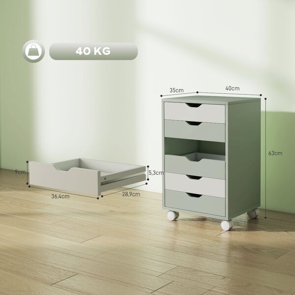 HOMCOM Cassettiera da Scrivania con 6 Cassetti, Ruote Guide e Scorrevoli Silenziose per Ufficio Casa, 40x35x63 cm, Verde | Aosom Italy