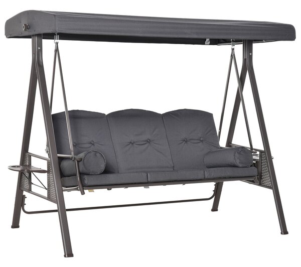 Dondolo da Giardino 3 Posti 208x120x172 cm Tetto Regolabile Portabicchieri e Cuscini Grigio