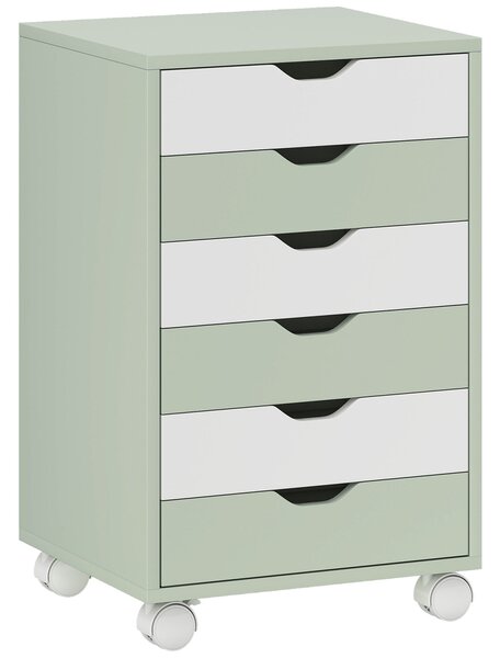 HOMCOM Cassettiera da Scrivania con 6 Cassetti, Ruote Guide e Scorrevoli Silenziose per Ufficio Casa, 40x35x63 cm, Verde | Aosom Italy