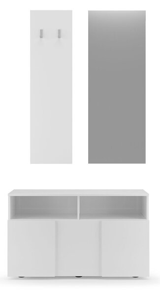 Set Ingresso Mobile 1 Anta a Ribalta Appendiabiti 91x36x165 cm e Specchio 50x110 cm Modello Dama Bianco Lucido