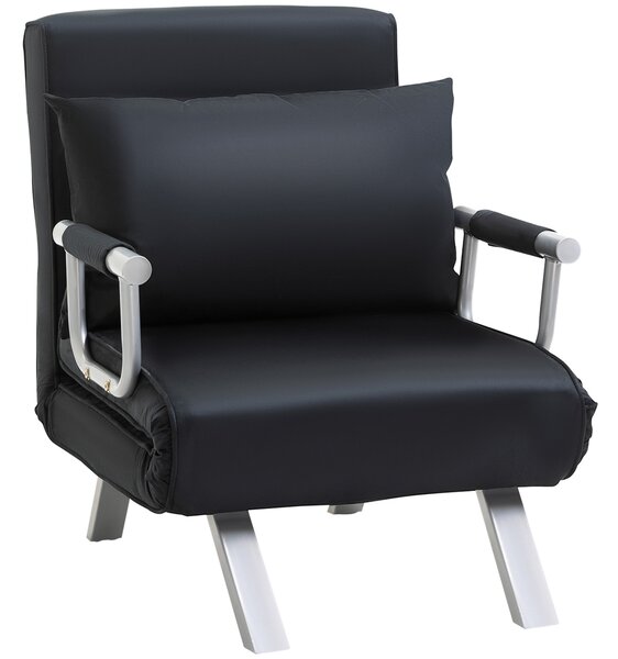 Poltrona Letto Singolo 65x69x80 cm Schienale Reclinabile su 5 Posizioni Nero