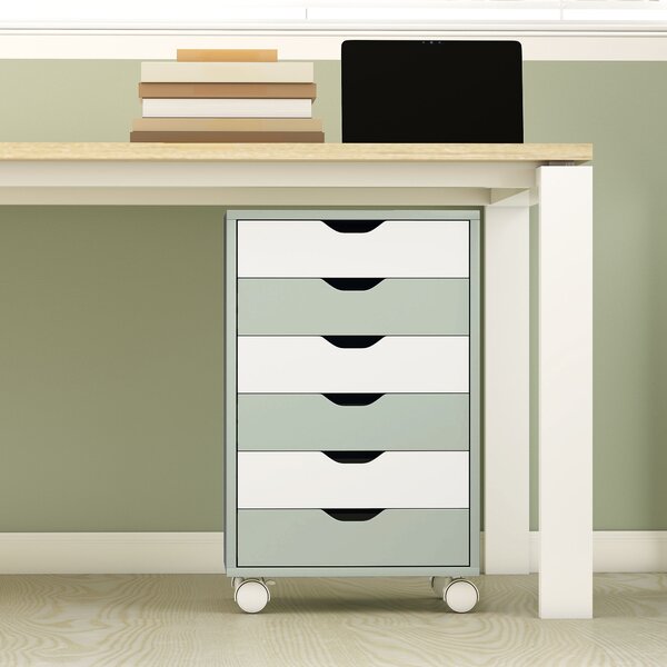 HOMCOM Cassettiera da Scrivania con 6 Cassetti, Ruote Guide e Scorrevoli Silenziose per Ufficio Casa, 40x35x63 cm, Verde | Aosom Italy