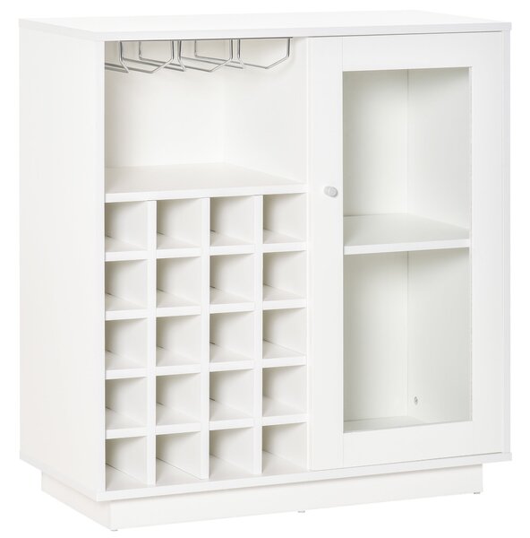 Credenza con Cantinetta 20 Bottiglie 80x36x85 cm con Porta Calici e Armadietto Bianco